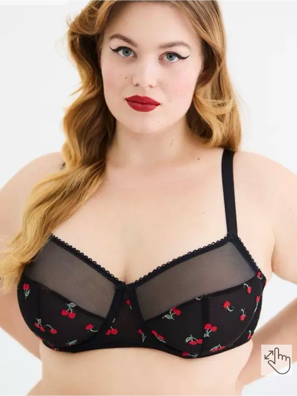 Torrid Retro Chic Balconette Unlined Mesh Bra with Cherry Print 38DDD